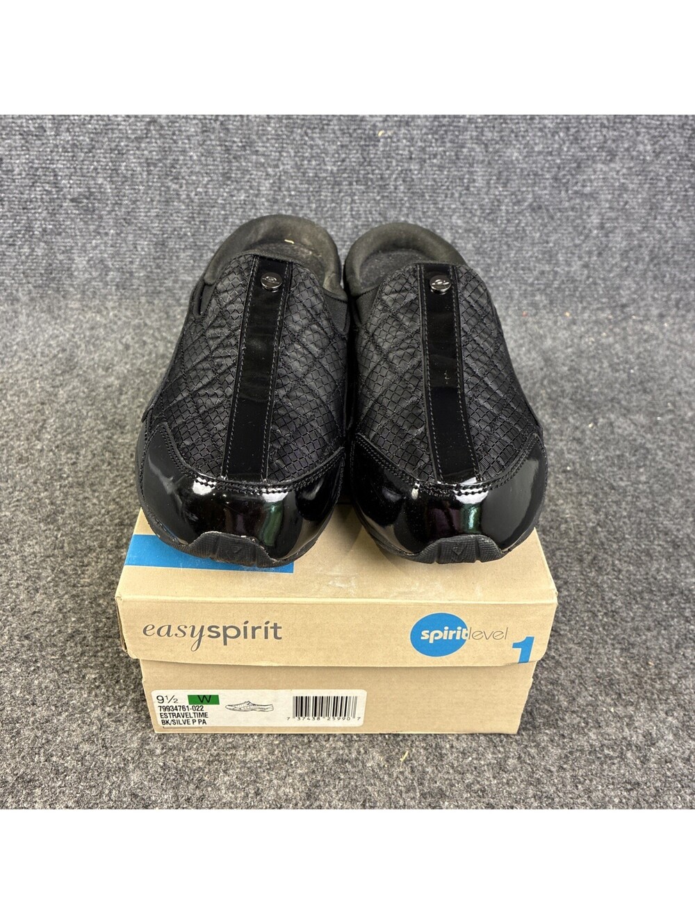 Easy Spirit Travel Time Womens 9 1/2 W Black Slip On Leather Mule Shoes w/ Box